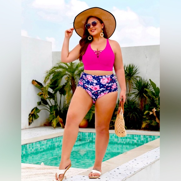 Two Piece Bathing Suits High Waist Tummy Control Swimsuit - Picture 1 of 6